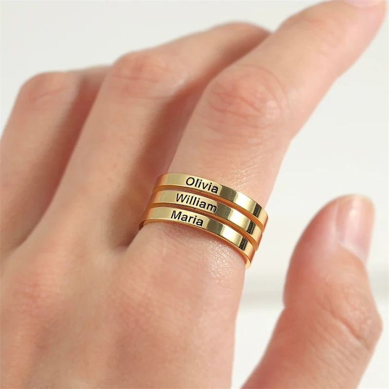 Initial Ring Custom - Personalized Stainless Steel Engrave Name Double
