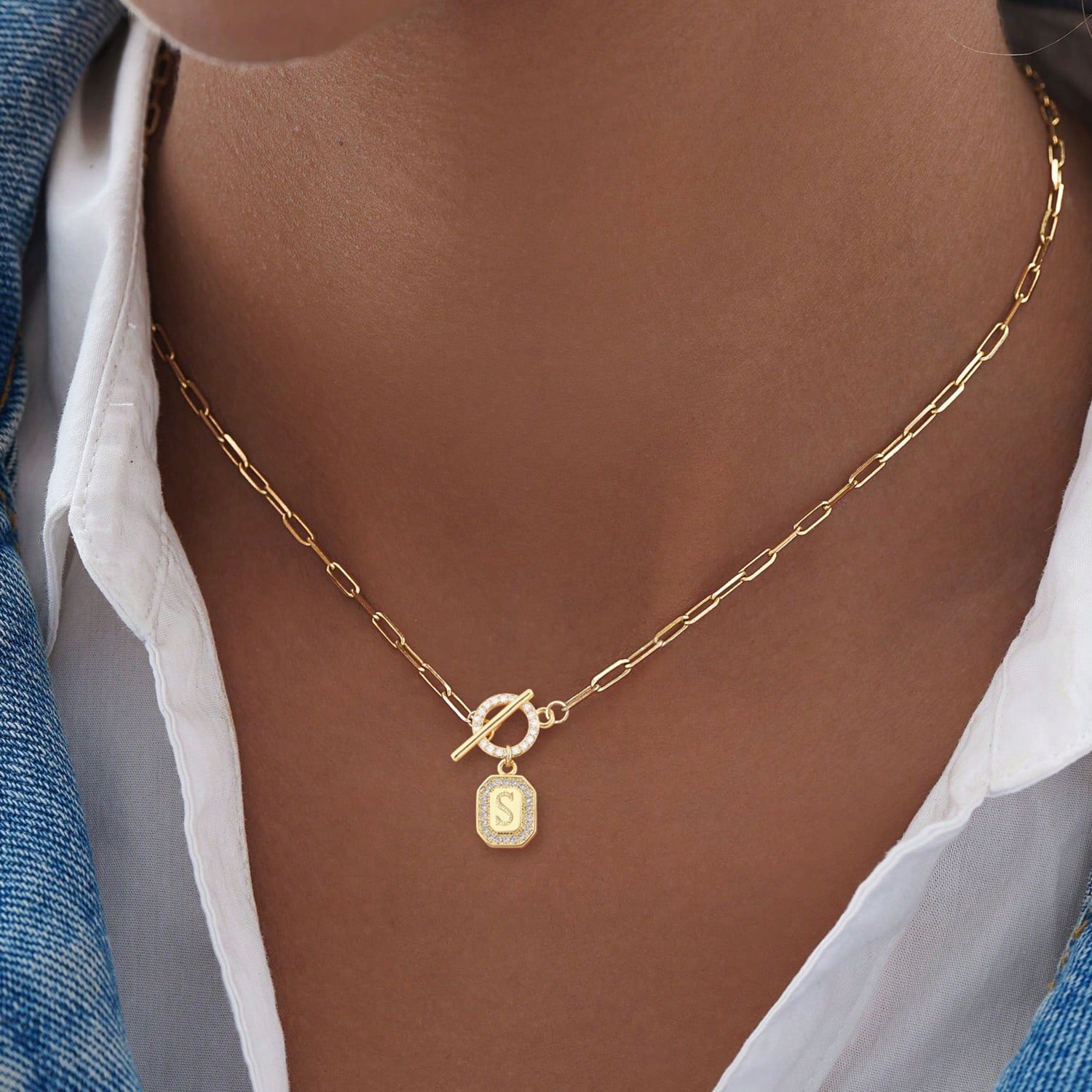 Classic Block Initial Pendant  - огляд і ціна Birth Flower Necklace